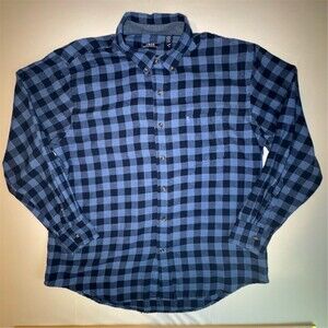 IZOD Shirt Men's XL Blue Buffalo Plaid Flannel Button-Down Long Sleeve Outdoor